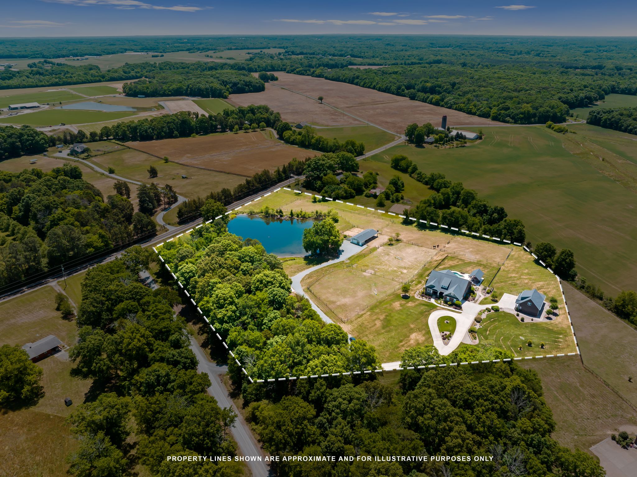 Aerial view of the 8-acre estate with property lines