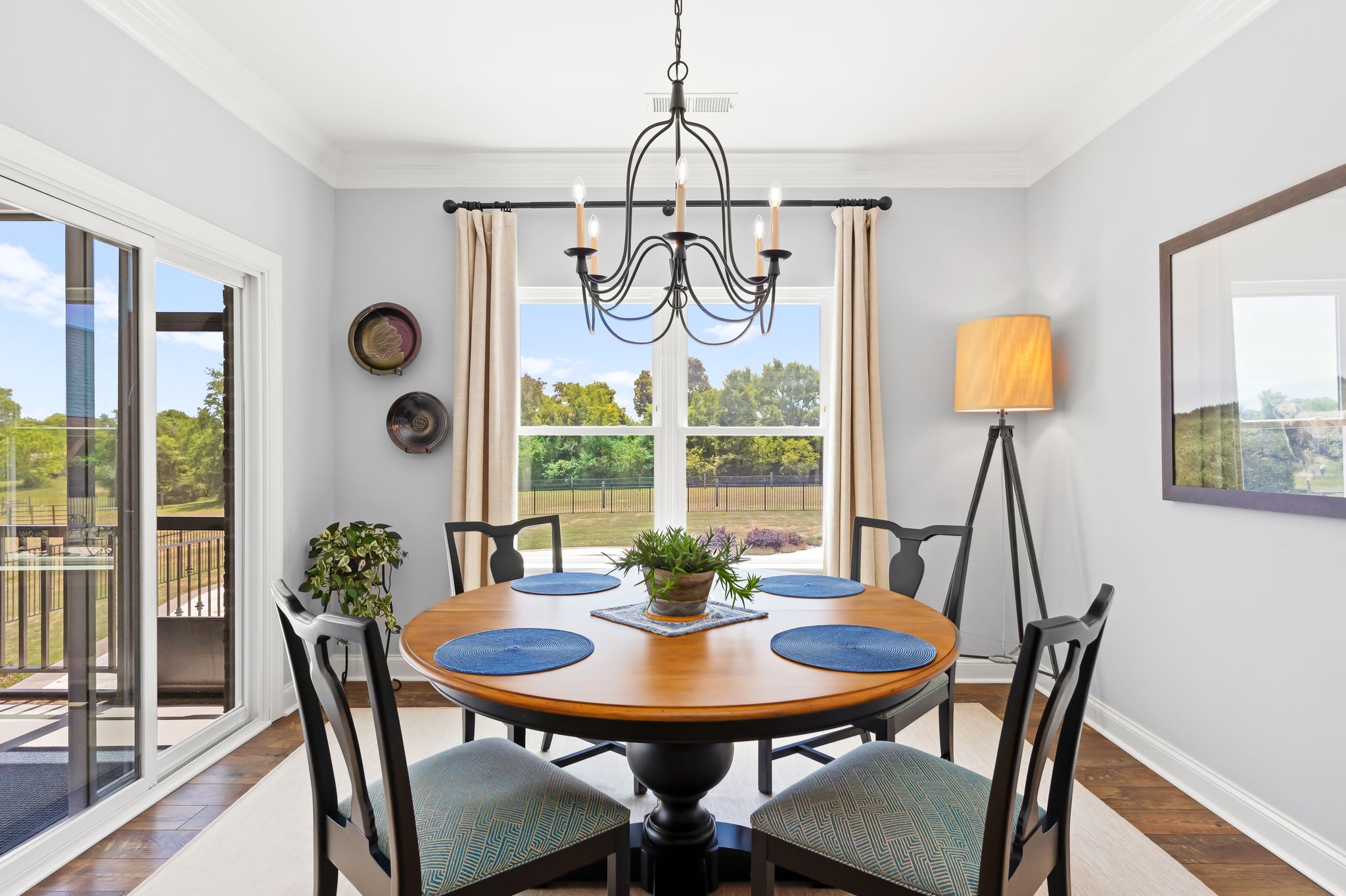 Dining area with pasture views